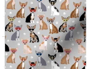 Chihuahuas In Glasses Dog Fabric By The Yard | Chihuahua Fabric | Pet Print | Animal Fabric | Made To Order Fabric By The Yard