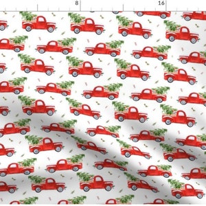 Red Truck Christmas Tree | Vintage Truck Christmas | Best Friend Christmas Truck Fabric | Christmas | Made To Order Fabric By The Yard