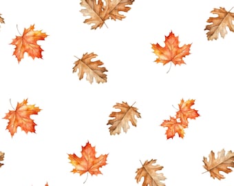 Watercolor Autumn Leaves Fabric By The Yard Fall Maple Oak Leaves