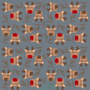 Reindeer And Holly Fabric By The Yard | Reindeer | Holly | Cute Reindeer Fabric | Christmas | Animal Fabric | Rudolph | Made To Order Fabric
