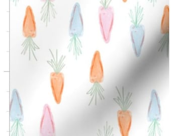 Pastel Watercolor Carrots Fabric By The Yard | Watercolor Carrots | Easter Fabric | Multicolored Carrots | Spring | Made To Order