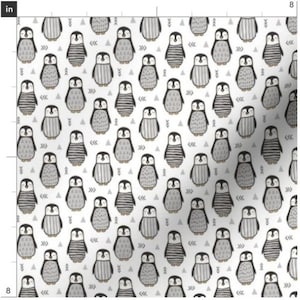 Penguins With Sweaters Fabric By The Yard | Penguins Black and White | Penguin With Crystals | Penguin Fabric | Made To Order | Organic Ink