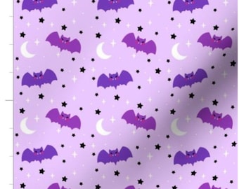 Halloween Cutie Bats Fabric By The Yard | Purple Halloween | Bats | Purple Bats | Custom Fabric | Print To Order