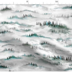 Foggy Forest Fabric By The Yard | Mountain Fabric | Trees | Woodland Fabric | Watercolor Mountains | Made To Order Fabric | Organic