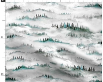 Foggy Forest Fabric By The Yard | Mountain Fabric | Trees | Woodland Fabric | Watercolor Mountains | Made To Order Fabric | Organic