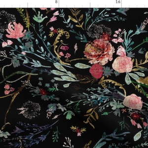 Fable Floral Black Fabric By The Yard | Floral Fabric | Blush Flowers | Muted Florals | Vintage | Made To Order Fabric By The Yard | Organic
