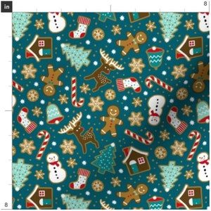 Christmas Gingerbread Cookies Fabric | Small Gingerbread Fabric | Christmas Fabric | Christmas | Made To Order Fabric By The Yard