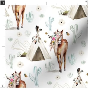 Boho Floral Horse Fabric By The Yard | Spring | Equestrian | Teepee | Cactus | Aztec | Western | Pony | Feathers | Custom Fabric