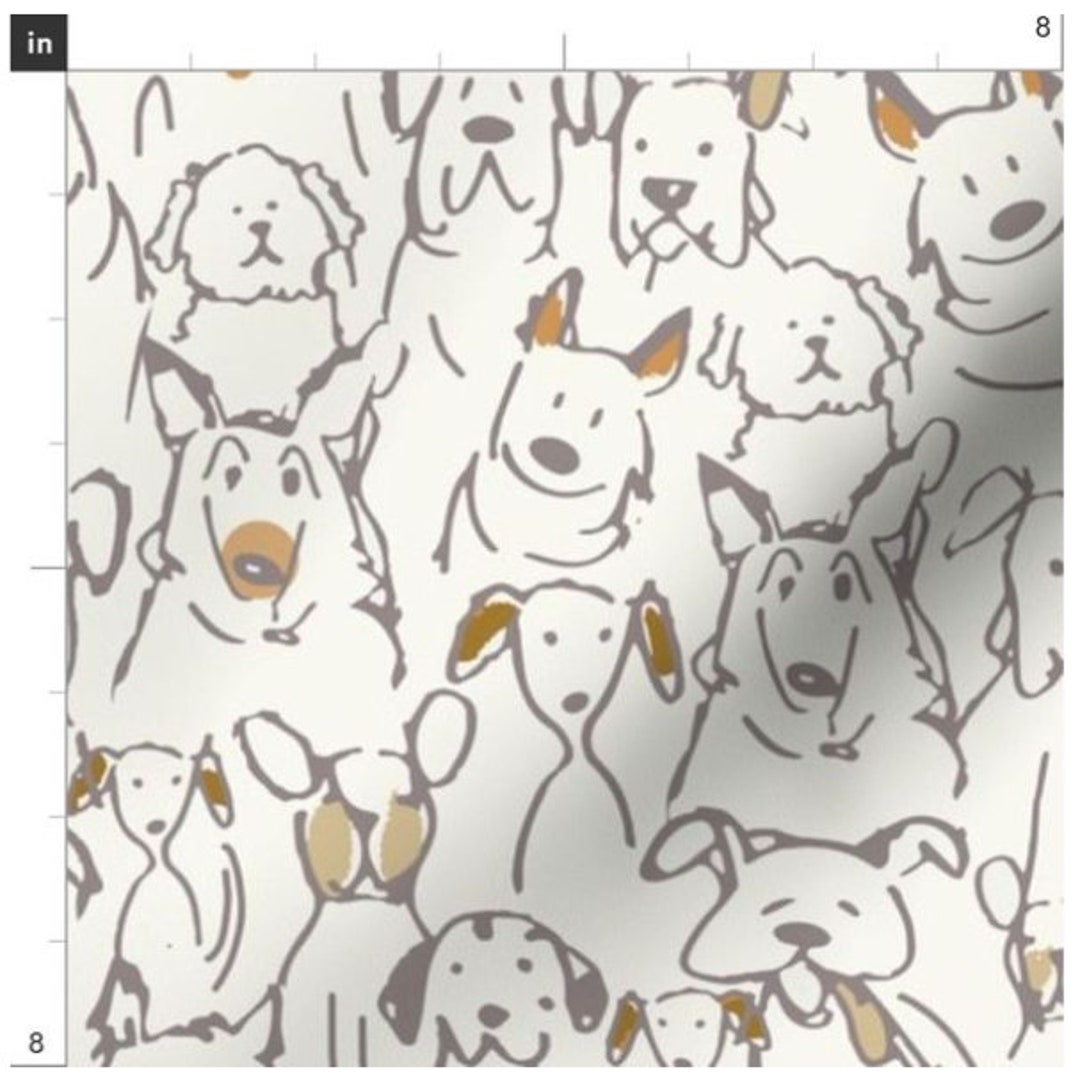 Neutral Doodle Dogs Fabric by the Yard Dog Sketch Pet Print