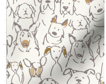 Tkanina z neutralnymi psami Doodle cięta na wymiar | Szkic psa | Nadruk ze zwierzętami | Tkanina ze zwierzętami | Tkanina na zamówienie cięta na wymiar