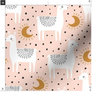 Pink Llama Moons Lllama Fabric By The Yard | Llama Fabric | Llamas On Pink | Made To Order Fabric By The Yard