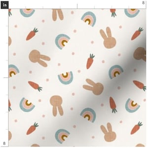 Tiny Rainbows Bunnies And Carrots Fabric By The Yard | Easter Bunnies | Rabbits | Easter Fabric | Pastel | Spring | Made To Order