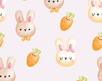 Happy Bunnies and Carrots Easter Fabric By The Yard | Rabbits | Easter Bunnies | Spring | Made To Order