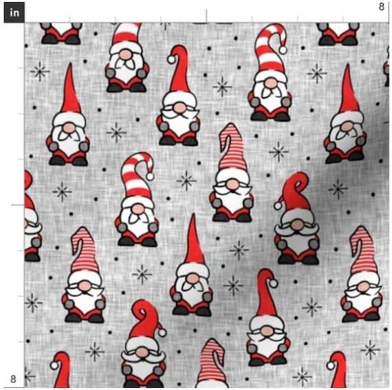 Christmas Gnomes on Grey | Holiday Gnomes | Gnome Fabric Fabric | Christmas | Made To Order Fabric By The Yard | Organic Colors