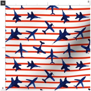 Patriotic Airplanes Fabric By The Yard | Summer | Fourth Of July | Americana | Independence Day | Red White Blue | Red Stripes