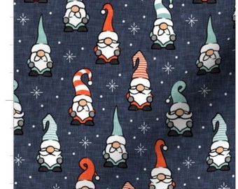 Gnomos navideños en azul / Tela navideña cortada a medida / Gnomos navideños / Tela de tela de gnomos / Navidad / Hecho por encargo / Tinte orgánico