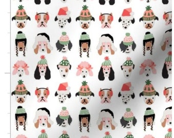 Puppy Dogs in Christmas Hats Mini | Christmas Puppy Fabric | Puppy Dog Fabric | Christmas | Holiday Dogs | Made To Order Fabric By The Yard