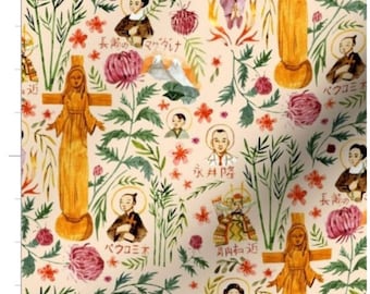 Japanese Saints Fabric By The Yard | Japan | Floral Saints | World Religions | Religious Fabric | Made To Order