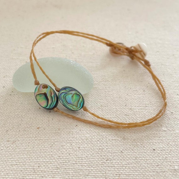 Everyday Abalone Shell Beach Anklet, Summer Seashell Jewelry, Boho Beach Jewelry, Paua Shell Surfer Girl, Waxed Cord Waterproof Rope Anklet