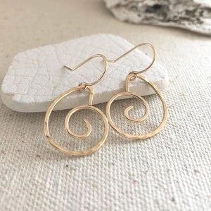 14K Gold Filled Seashell Dangle Earrings, Shell Earrings, Spiral Nautilus Shape Summer Earrings, Boho Silver Earrings, Handmade Gift