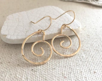 14K Gold Filled Seashell Dangle Earrings, Shell Earrings, Spiral Nautilus Shape Summer Earrings, Boho Silver Earrings, Handmade Gift