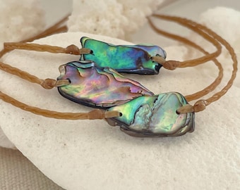 Braided Abalone Shell Beach Anklet, Paua Surfer Anklet, Seashell Beach Ankle Bracelet, Boho Anklet, Waxed Cord Waterproof Anklet