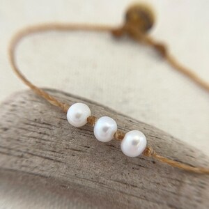 Triple Pearl Beach Anklet, Braided Summer Anklet, Boho Ankle Bracelet, Surfer Anklet, Beach Jewelry, Waxed Cord Waterproof Anklet image 3