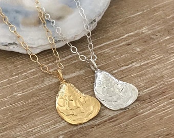 Oyster Shell Necklace, Everyday Layering Necklace, Gold Filled Dainty Necklace, Gold Vermeil, Sterling Silver, Nautical Jewelry, Sea Jewelry