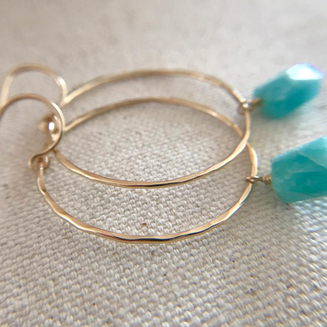 Amazonite Hoop Earrings Summer Beach Earrings Ocean Inspired Etsy