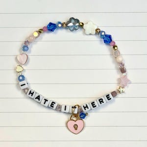 I Hate It Here Beaded Friendship Bracelet, Eras Tour Inspired Lyric Jewelry, Tortured Poets Department, Dainty Charm, Pink Quartz