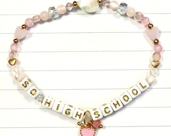 So High School Friendship Bracelet, Tortured Poets Department, Eras Tour Inspired Lyric Jewelry, Pink Heart Charm