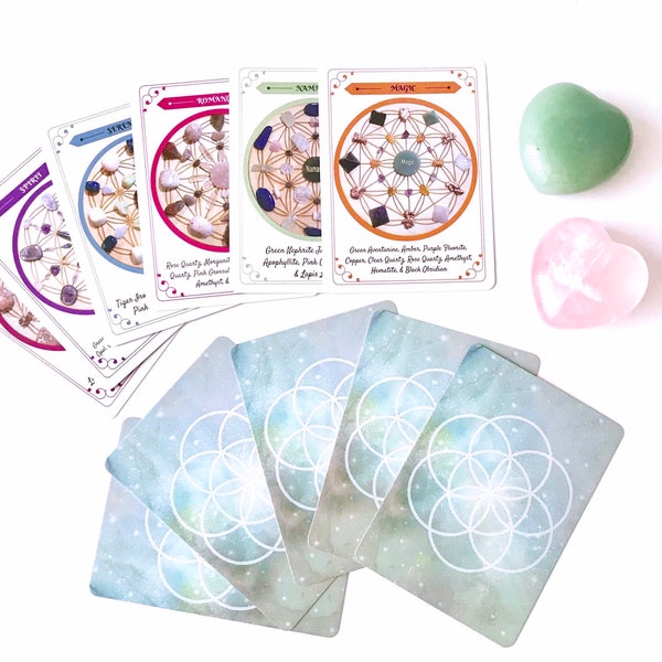 Crystal Grid Oracle Cards, Crystal Oracle Deck, Spiritual Card Deck, Meditation Cards, Manifestation Cards, Crystal Grid Cards, Spirituality