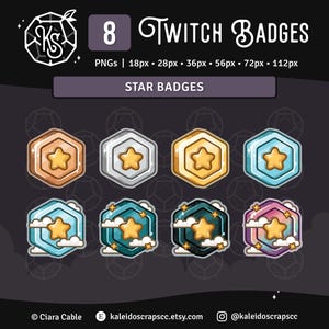 Insignias de suscripción de Twitch de Star Coin / Insignias de bits celestiales de Hexagon Lofi, puntos de canal o emoticones