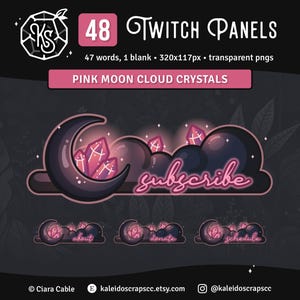 Månkristall Twitch-paneler | Neonrosa moln Celestial Streamer-grafik