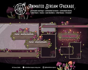 Sunset Woodland Mushroom Twitch Overlay | Animated Cozy Lofi Stream Pack