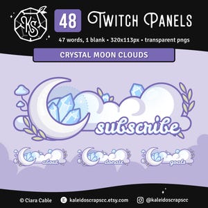 Crystal Moon Cloud Twitch Panels | Witchy Pastel Streaming Assets