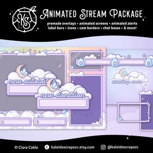 Celestial Moon & Crystal Twitch Overlay | Animated Cozy Pastel Stream Pack