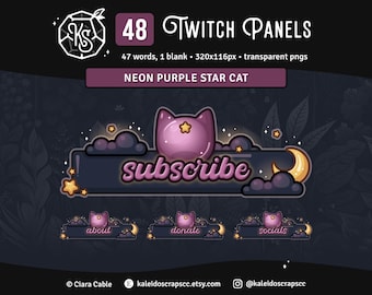 Painéis Star Cat para Twitch | Gráficos celestiais roxos para streamers