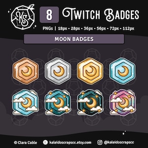 Moon Coin Twitch Sub Badges | Hexagon Celestial Lofi Bits Badges
