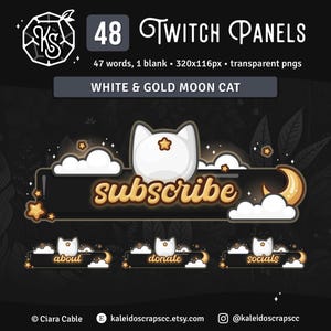 White Star Cat Twitch Panels | Celestial Witchy Streamer Graphics | 6 Custom Words