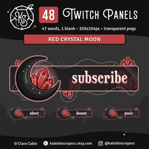 Twitch Panels: Black Moon / Red Crystals | Spooky Witchy Streamer Graphics | 6 Custom Words