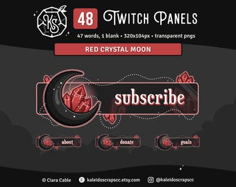 Moon Crystal Twitch Panels | Red & Black Spooky Witchy Streamer Graphics