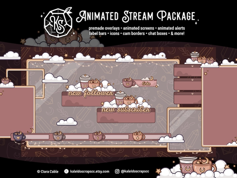 Cottagecore Coffee Twitch Overlay | Pink Animated Cozy Lofi Stream Pack ...