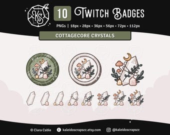Twitch Sub Badges: Cottagecore Crystals | Witchy Sage Celestial Bit Badges | Set of 10