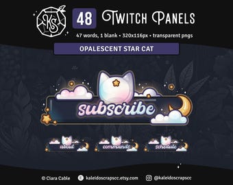 Painéis Star Cat para Twitch | Gráficos para Streamers com Lua Celestial Opalescente e Estrelas em Arco-Íris