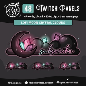 Lofi Moon Crystal Clouds | Neon Dark Cottagecore Celestial Streamer Panels | 6 Custom Words