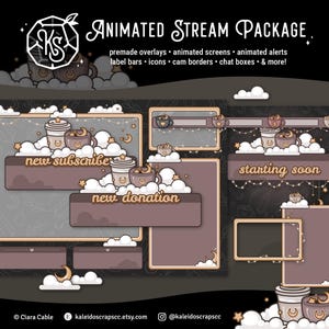 Warm Neutral Cottagecore Coffee Twitch Overlay | Animated Cozy Lofi Stream Pack