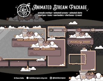 Cottagecore Kaffee Twitch Overlay | Warmes neutrales Mauve und Pink animiertes Stream Pack