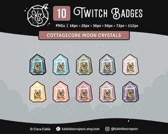 Twitch Sub Badges: Cottagecore Moon Crystals | Cute Celestial Bit Badges | Set of 10
