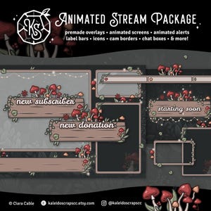 Waldpilz Strom Paket Twitch Overlay | Animierte Cozy Lofi Stream Pack